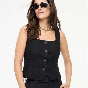 🌺 NWT JCrew Factory Squareneck Linen-blend Vest Black Size 14